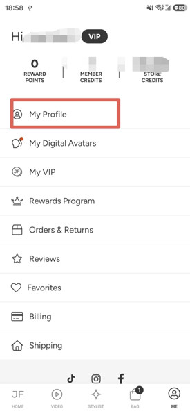 Mein Profil in der JustFab-App